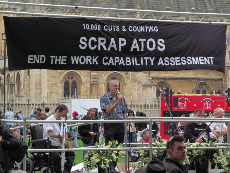 Jeremy Corbyn Speaking at ATOS demo in London - 28 september 2013